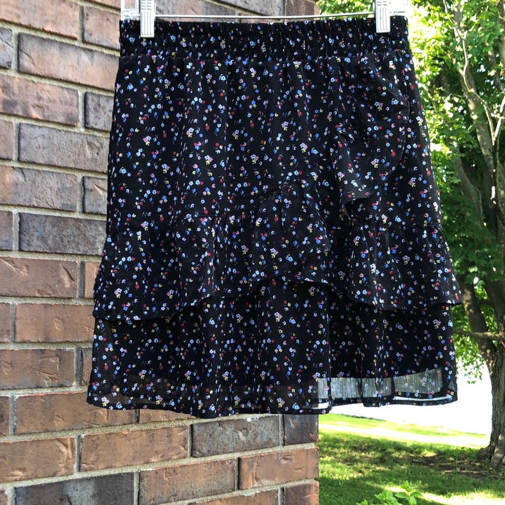 Autres Filles Black Floral Tiered Mini Skirt